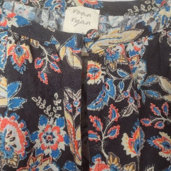 Evereve Roan and Ryan Floral Blouse Top Short Sleeve Cotton Size XS Cap Sleeve - Picture 2 of 12